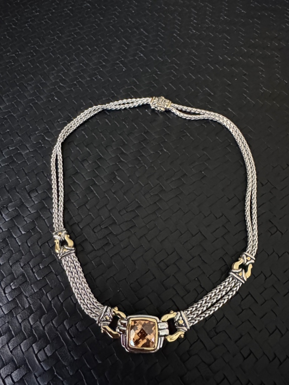 Two-Tone Silver and Gold Necklace with Champagne Centerstone